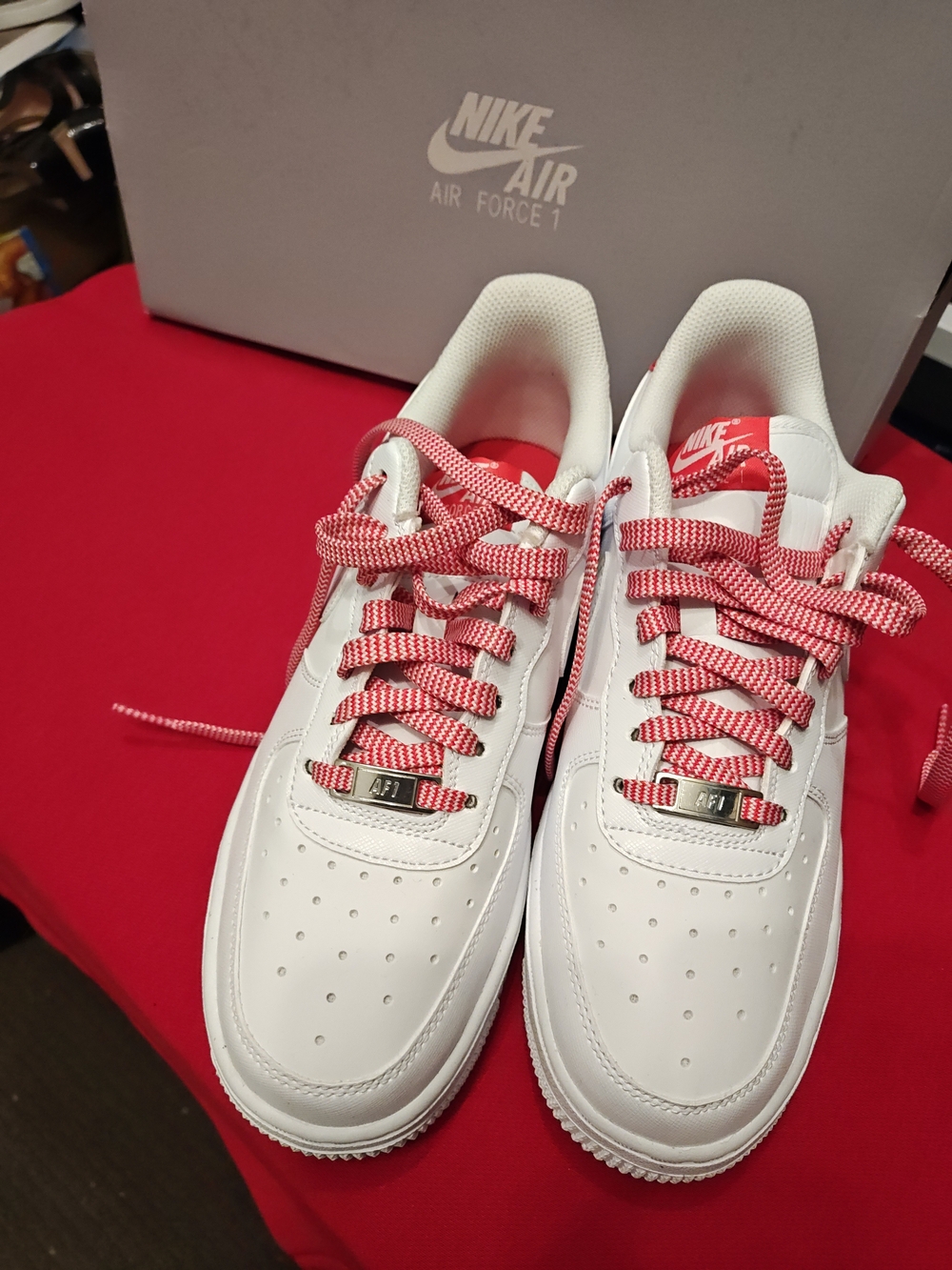 Nike Women’s Air Force 1 Low White Sneakers with Pink Accents Size 8